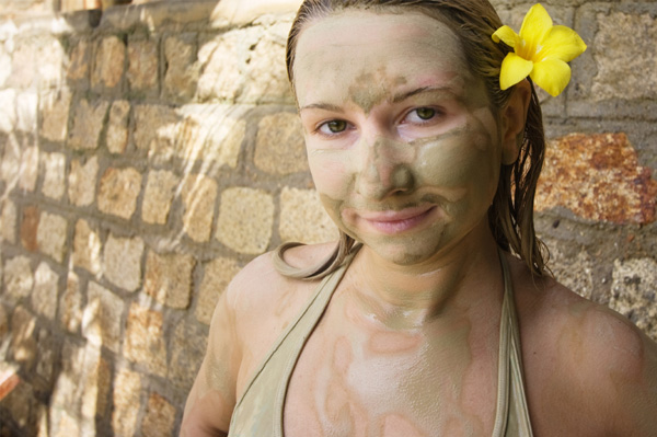 Woman wearing mud mask
