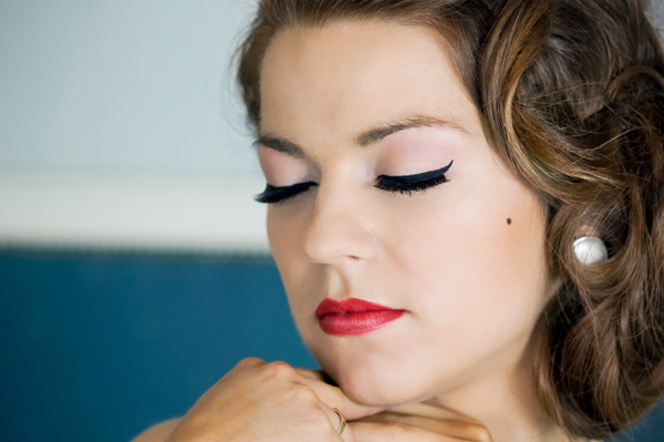 Woman wearing winged eyeliner