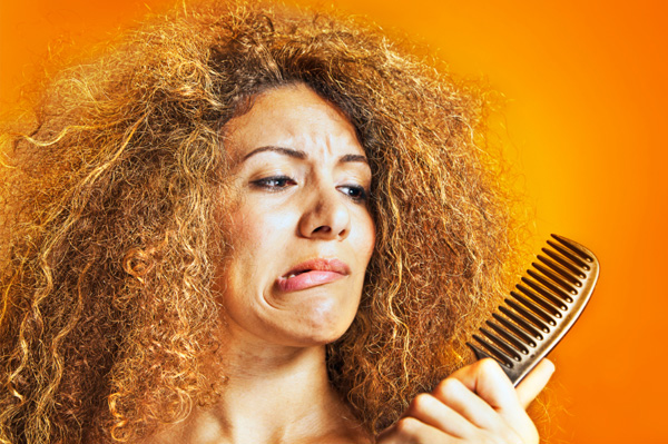 Woman with frizzy hair