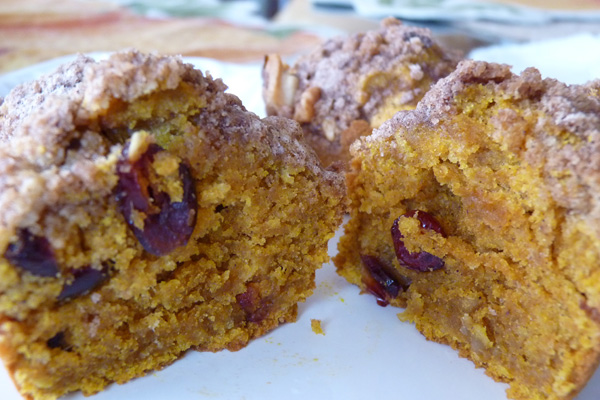Cranberry pumpkin muffins with streusel topping