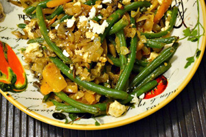 Warm wine, green bean & feta salad