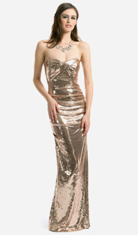 Nicole Miller gold sequin sweetheart gown, $125