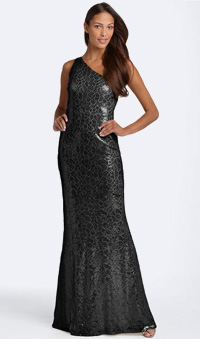 JS Boutique one shoulder sequin gown, $148,