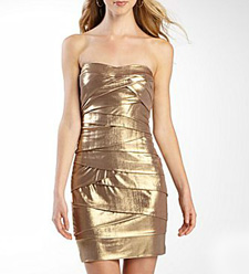 taupe/gold shimmery strapless shutterpleat dress ($50, jcpenney.com)