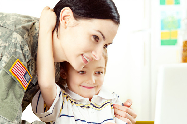 Military mom with son