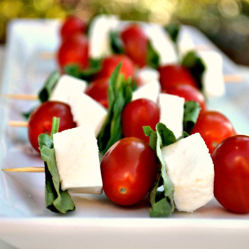 Pepper vodka soaked caprese skewers