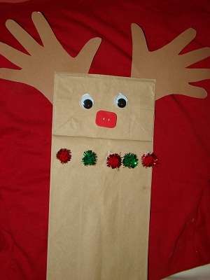 Paper Bag Reindeer Puppet Christmas Craft  Preschool Crafts for Kids