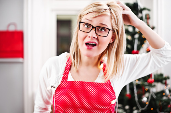 Stressed Christmas hostess at holiday get-together