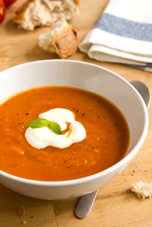Tomato soup with dollop of dip