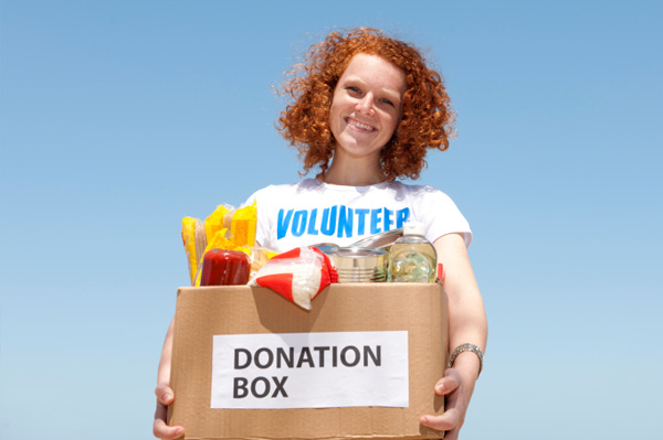 Woman donating food