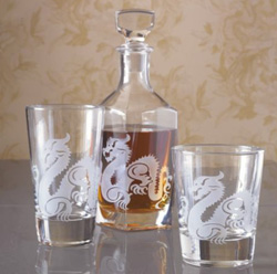 Gump's Dragon Etched Barware 