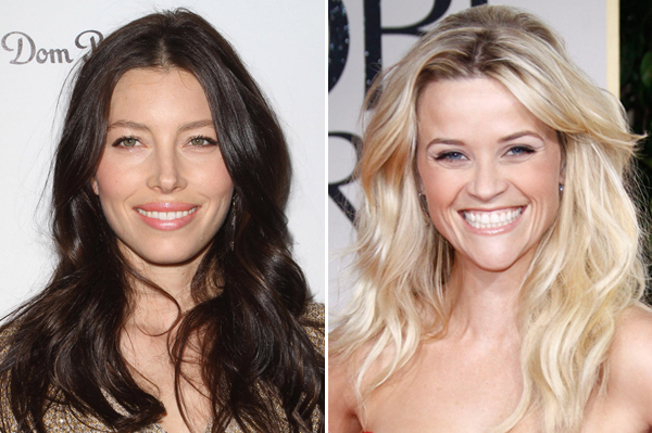 Jessica Biel and Reese Witherspone wearing nude makeup at 69 Annual Golden Globes