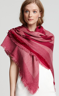 two-tone (fuchsia and crimson) Tory Burch square scarf 