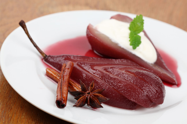 Red wine braised pears