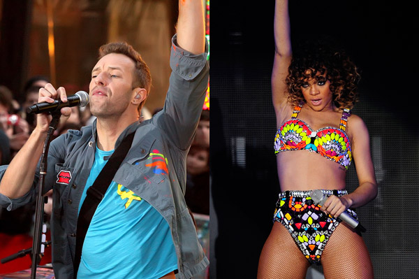 Rihanna and Coldplay performing at the Grammys