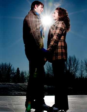 Couple ice skating on Valentine's Day