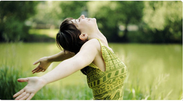 happy woman in park