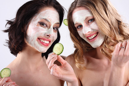 women with cucumber facials