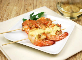 Grilled shrimp cocktail with dipping sauces
