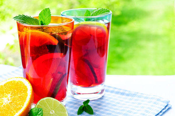 Homemade sangria with orange and lime