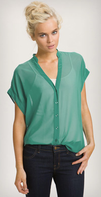 red haute slouchy mandarin collar sheer shirt from Nordstrom, available in coral and aqua