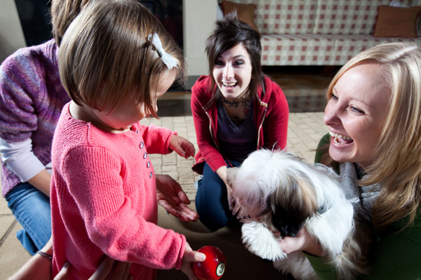 Woman volunteering with dog