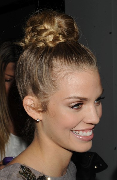 Annalynne McCord Braided topknot Textured top knot