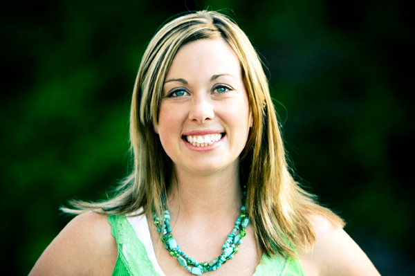 Happy woman wearing green