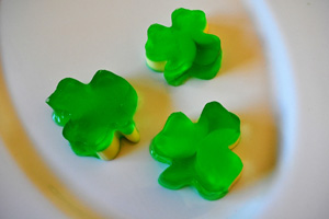 Jello Shamrocks with gold coins