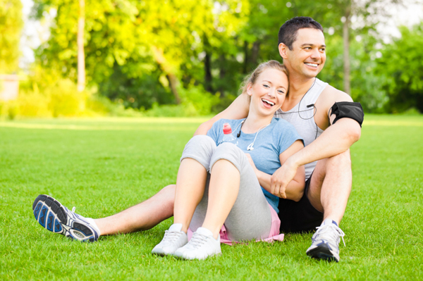 Newlyweds exercising together