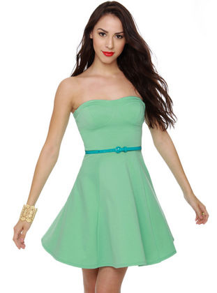A Flare to Remember Mint Strapless Dress