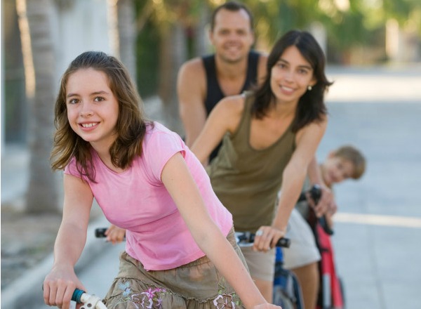 family biking
