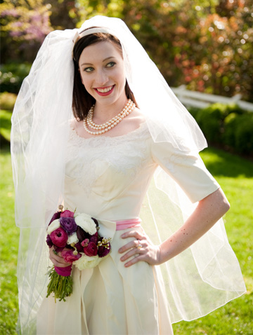 Bride wearing retro gown