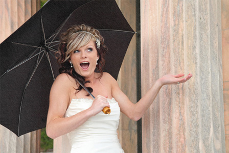 Bride on rainy day