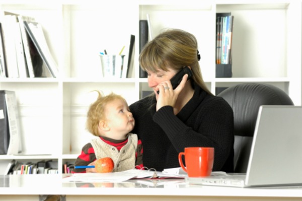 Busy mum on the phone