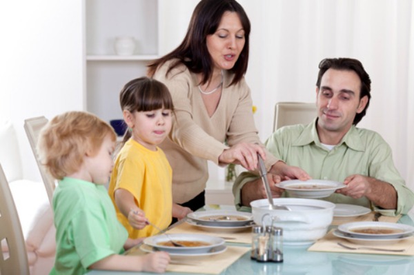 Family eating soup