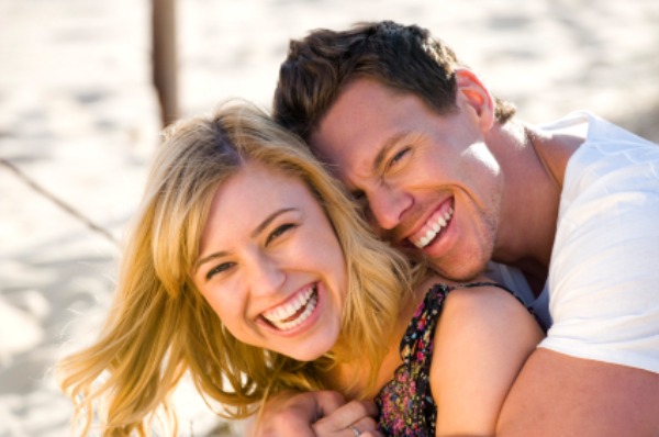 happy couple embracing