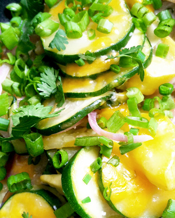 Mexican calabacitas with lime infused sour cream recipe