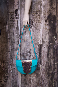 turquoise Postina armadillo handbag by Arnoldo][Battois