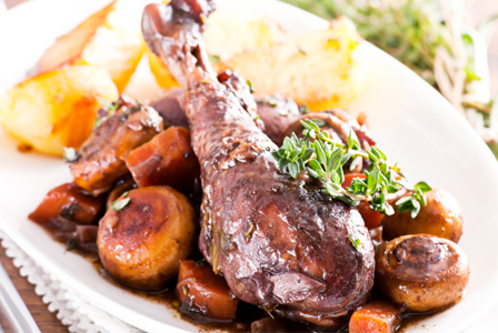 Roasted chicken with red wine