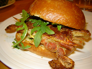 Soft shell crab sandwich with arugula and herbed mayonnaise
