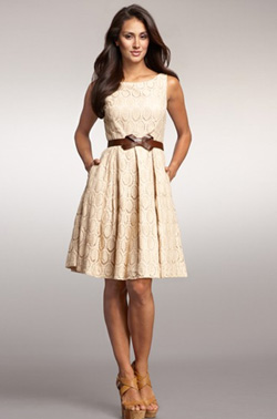 tan oval lace dress