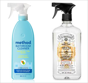 Green bathroom cleaning supplies