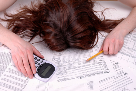 Woman passed out on tax forms