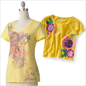 Floral yellow tees