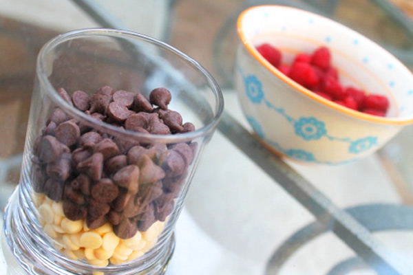 Chocolate chips and raspberries