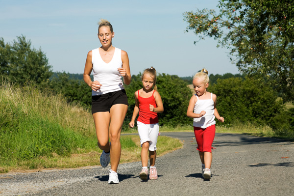 Mom and daughters staying active