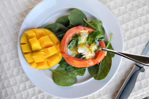 florentine style baked eggs in tomato cups