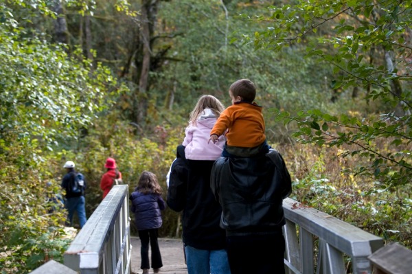 Family hiking at the park