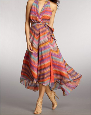Digital Wave Faux Wrap Dress